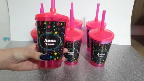 Copo com Tampa e Canudo 500 ml Festa Neon