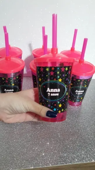Copo com Tampa e Canudo 500 ml Festa Neon