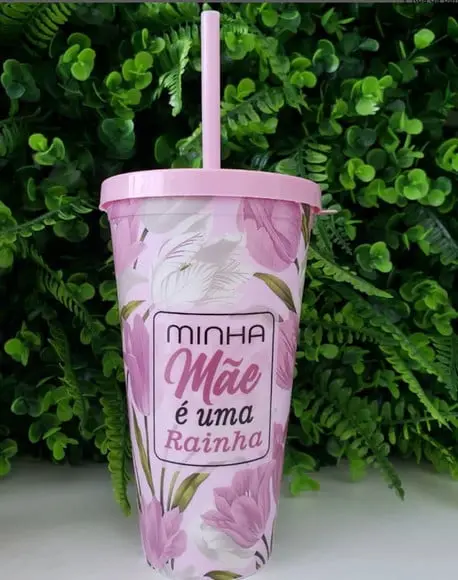 Copo com Tampa e Canudo 600 ml Dia das Mães Sortidos