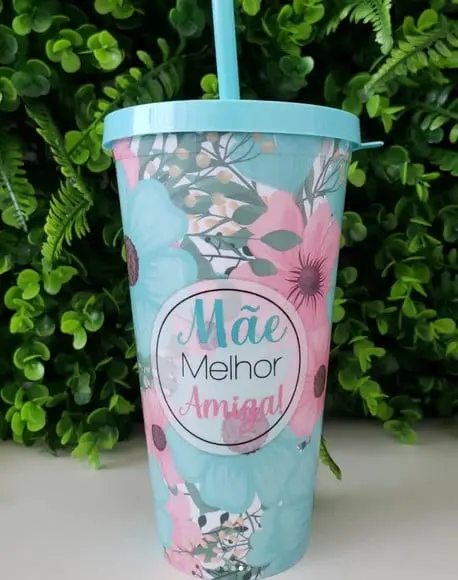 Copo com Tampa e Canudo 600 ml Dia das Mães Sortidos