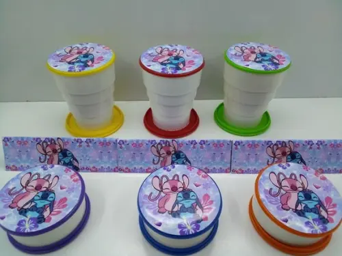 Copo Retratil ou Copo Sanfonado Tema Stitch e Angel