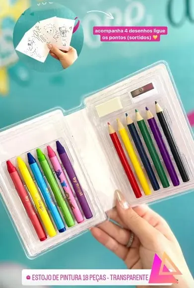 Estojo de Pintura com 18 Peças Desenhos Sortidos