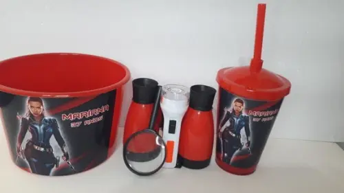 Kit Balde de Pipoca + Copo+ Binoculo +lanterna + Lupa Disney
