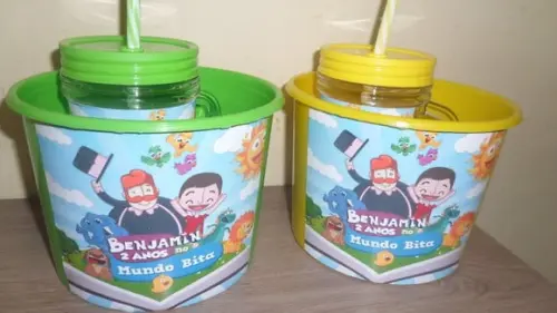Kit Balde de Pipoca 1,5l+ Caneca Tampa e Canudo 400ml