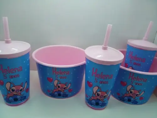 Kit Balde de Pipoca de 1,5 Litro + Copo Tampa e Canudo 500ml