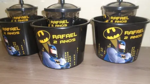 Kit Balde de Pipoca de 1,5 Litro + Copo Tampa Canudo Batman