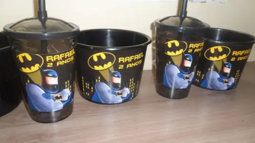 Kit Balde de Pipoca de 1,5 Litro + Copo Tampa Canudo Batman