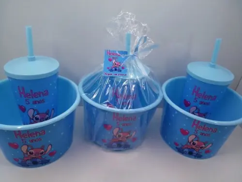 Kit Balde de Pipoca de 1,5 Litro + Copo Tampa e Canudo 500ml
