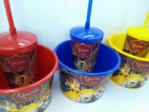 Kit Balde de Pipoca de 1,5 Litro + Copo Tampa e Canudo 500ml