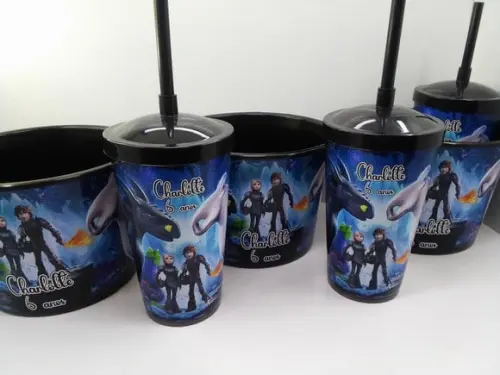Kit Balde de Pipoca de 1,5 Litro + Copo Tampa e Canudo 500ml