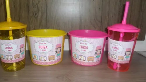Kit Balde de Pipoca de 1,5 Litro + Copo Tampa e Canudo 500ml