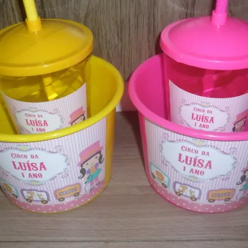 Kit Balde de Pipoca de 1,5 Litro + Copo Tampa e Canudo 500ml