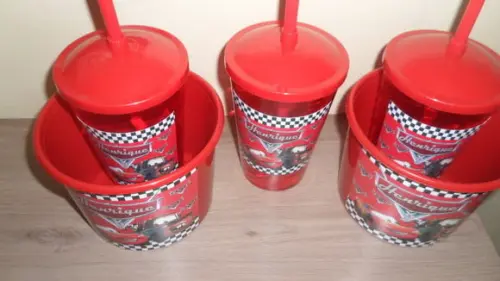 Kit Balde de Pipoca de 1,5 Litro + Copo Tampa e Canudo 500ml