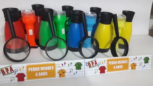 Kit Binoculo + Lanterna + Lupa Personalizado Detetives