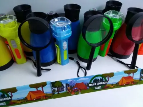 Kit Binoculo + Lanterna + Lupa Tema Acampamento