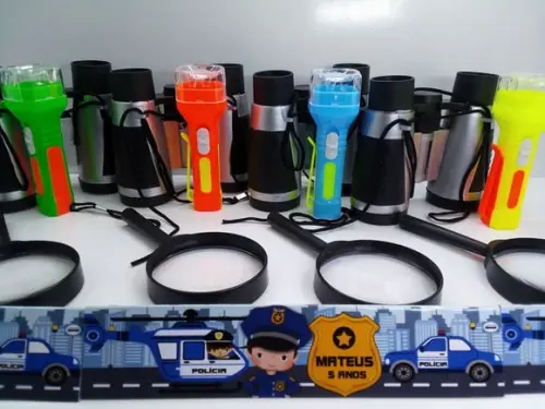 Kit Binoculo Prata + Lanterna + Lupa Policial