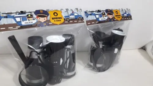 Kit Binoculo Prata + Lanterna + Lupa Tema Policial