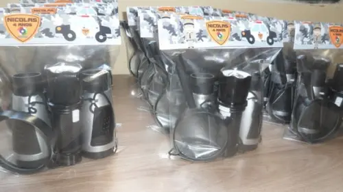Kit Binoculo Prata + Lanterna + Lupa Tema Policial