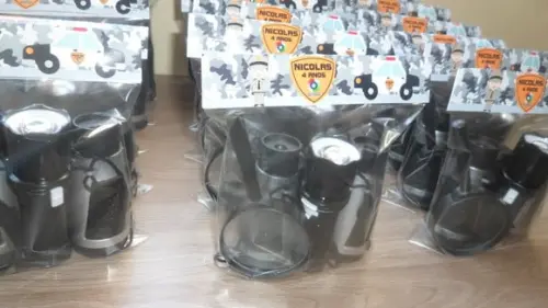 Kit Binoculo Prata + Lanterna + Lupa Tema Policial