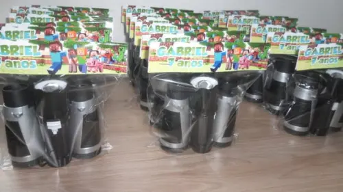Kit Binoculo Prata + Mini Lanterna Tema Minecraft
