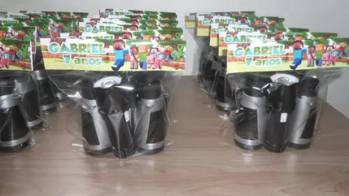Kit Binoculo Prata + Mini Lanterna Tema Minecraft