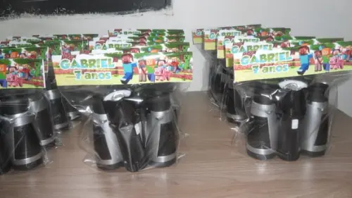 Kit Binoculo Prata + Mini Lanterna Tema Minecraft