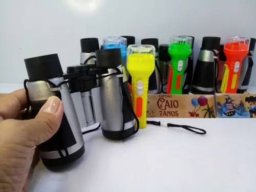 Kit Binoculo Prata e Lanterna Tema Pirata