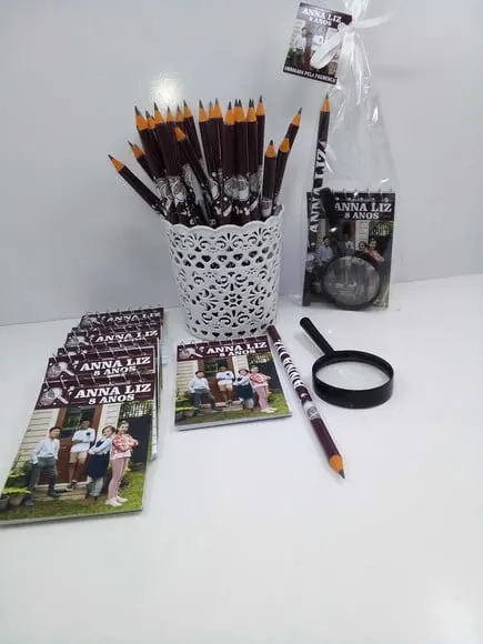 Kit Bloquinho + Lápis Grande + Lupa Superdetetives