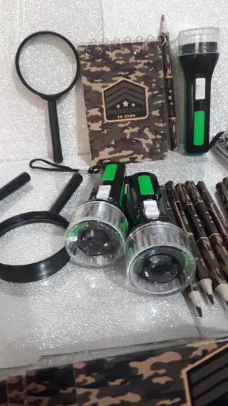Kit Bloquinho + Mini Lápis + Lanterna + Lupa Exercito