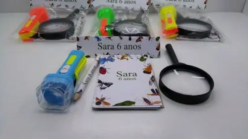 Kit Bloquinho + Mini Lápis + Lanterna + Lupa Insetos