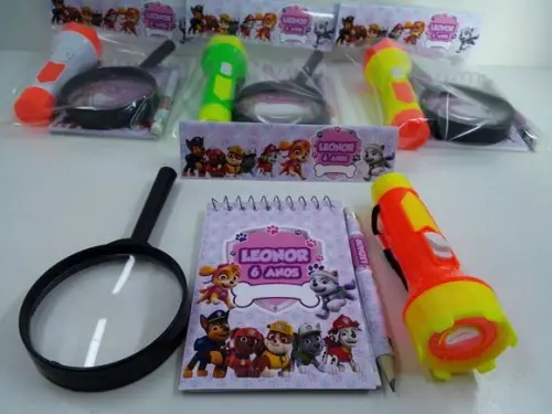 Kit Bloquinho + Mini Lápis + Lanterna + Lupa Patrulha Canina