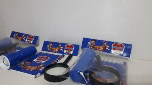 Kit Bloquinho + Mini Lápis + Lanterna + Lupa Patrulha Canina