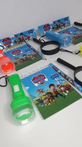Kit Bloquinho + Mini Lápis + Lanterna + Lupa Patrulha Canina