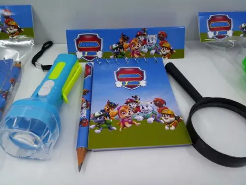Kit Bloquinho + Mini Lápis + Lanterna + Lupa Patrulha Canina