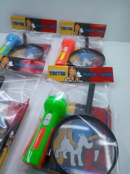 Kit Bloquinho + Mini Lápis + Lanterna + Lupa Tintim