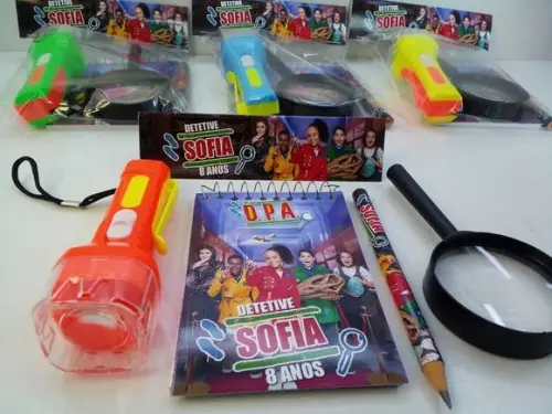 Kit Bloquinho + Mini Lápis + Lanterna + Lupa Trema Detetives