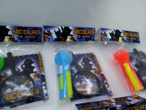 Kit Bloquinho + Mini Lápis + Lanterna+lupa Batman Lego