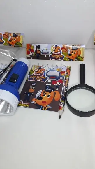 Kit Bloquinho + Mini Lápis+lanterna+lupa Detetive Labrador