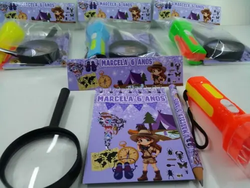 Kit Bloquinho + Mini Lápis+lanterna+lupa Acampamento