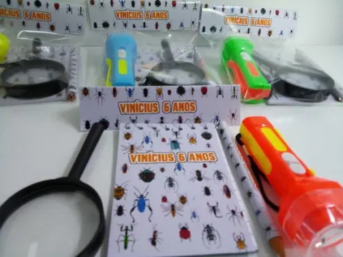 Kit Bloquinho + Mini Lápis+lanterna+lupa Insetos