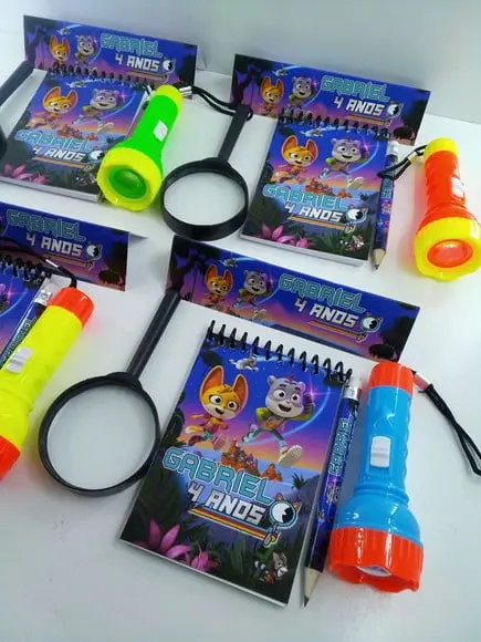 Kit Bloquinho + Mini Lápis+lanterna+lupa Misterios Animais