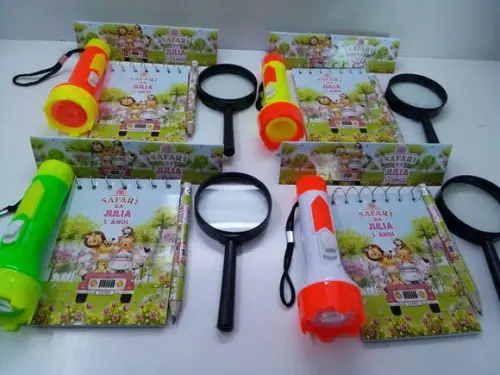 Kit Bloquinho + Mini Lápis+lanterna+lupa Safari Rosa
