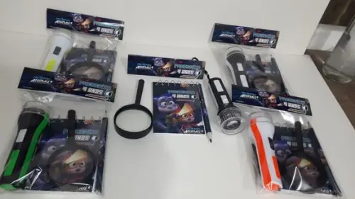 Kit Bloquinho + Mini Lápis+lanterna+lupa Misterios Animais