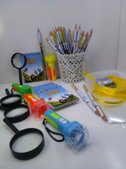 Kit Bloquinho + Mini Lápis+lanterna+lupa+ Tag Vida de Inseto