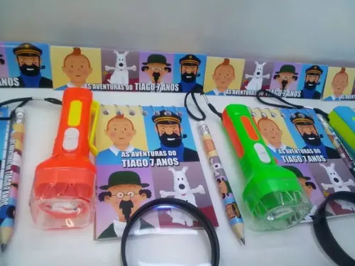 Kit Bloquinho +mini Lápis+lanterna+ Lupa Tema Tintin