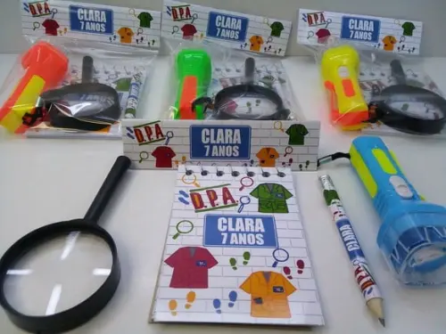 Kit Bloquinho +mini Lápis+lanterna+ Lupa Tema Dpa