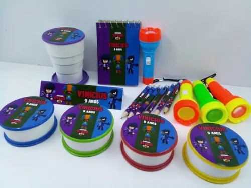 Kit Bloquinho+mini Lápis+lanterna+copo Retrátil Brawl Stars