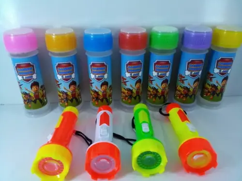 Kit Bolha de Sabao e Lanterna Tema Patrulha Canina
