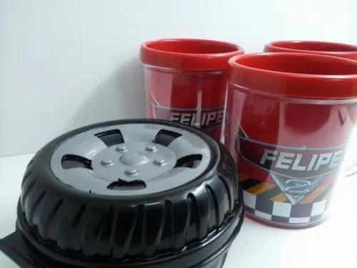 Kit Caneca + Pote Roda Tema Carros Disney