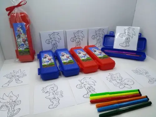 Kit Canetinhas com 6 Cores + 6 Desenhos Sonic